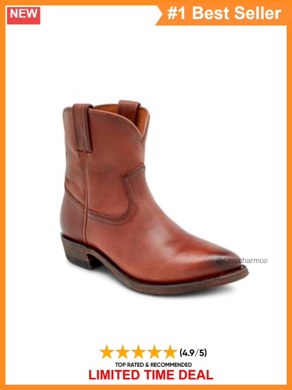 Frye Billy Short Leather Western Ankle Bootie with Cushioned Insole